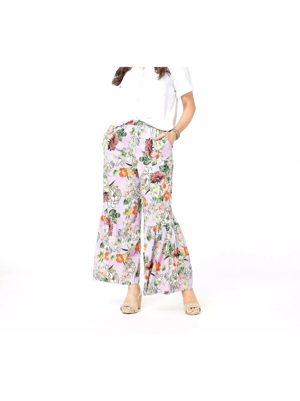 Tolani Collection Palazzo Pants XXS Petite Printed Half Tier Floral Purple NEW